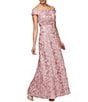 Color:Rose - Image 1 - Sleeveless Off-the-Shoulder Rosette Lace Gown
