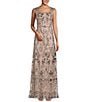 Color:Taupe - Image 1 - Sleeveless Square Neck Sequin Embroidered Gown