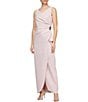 Color:Blush - Image 1 - Sleeveless Surplice V-Neck Beaded Detail Ruched Ruffled Sheath Gown