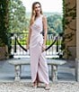 Color:Blush - Image 5 - Sleeveless Surplice V-Neck Beaded Detail Ruched Ruffled Sheath Gown