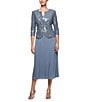 Alex Evenings Square Neck 3/4 Sleeve Sequin Chiffon 2 Piece Jacket Dress,All Products : American Fashion Style Bags On Sale