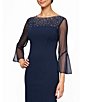 Alex Evenings Stretch Crepe Beaded Illusion Round Neck 3/4 Bell Sleeve ...