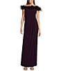Alex Evenings Stretch Matte Jersey Feather Off-the-Shoulder Cap Sleeve Ruched Front Slit Gown, Color:Eggplant - Image 1