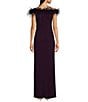 Alex Evenings Stretch Matte Jersey Feather Off-the-Shoulder Cap Sleeve Ruched Front Slit Gown, Color:Eggplant - Image 2