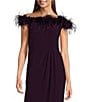 Alex Evenings Stretch Matte Jersey Feather Off-the-Shoulder Cap Sleeve Ruched Front Slit Gown, Color:Eggplant - Image 3