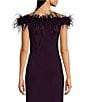 Alex Evenings Stretch Matte Jersey Feather Off-the-Shoulder Cap Sleeve Ruched Front Slit Gown, Color:Eggplant - Image 4