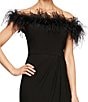 Alex Evenings Stretch Matte Jersey Feather Off-the-Shoulder Cap Sleeve Ruched Front Slit Gown - Image 3