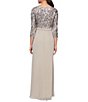 Color:Mink - Image 2 - Stretch Floral Sequin Mesh Empire Waist Drape Front V-Neck 3/4 Sleeve Gown