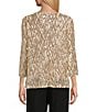 Alex Evenings Stretch Sequin Printed 3/4 Sleeves Blouse Top, Color:Gold - Image 2