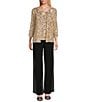 Alex Evenings Stretch Sequin Printed 3/4 Sleeves Blouse Top, Color:Gold - Image 3