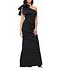 Alex Evenings Stretch Taffeta One Shoulder Bow Long Gown, Color:Black - Image 1