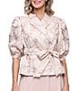 Alex Evenings Surplice Neck Bubble Sleeve Jacquard Blouse - Image 1