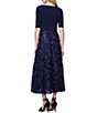 Color:Navy - Image 2 - Short Sleeve Floral Rosette Skirt Surplice V-Neck Tie Midi Dress