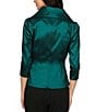Color:Emerald Green - Image 2 - Taffeta Tie Waist Shawl Collar 3/4 Sleeve Top