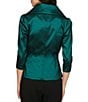 Color:Emerald Green - Image 2 - Taffeta Tie Waist Portrait Collar 3/4 Sleeve Top