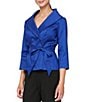 Alex Evenings Taffeta Tie Waist Shawl Collar 3/4 Sleeve Top - Image 1