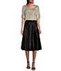 Color:Black - Image 3 - Tea Length Full Skirt Tie Waist Skirt