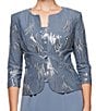 Color:Steel Blue - Image 4 - Square Neck 3/4 Sleeve Sequin Bursts Tea Length 2-Piece Midi Jacket Dress