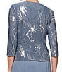 Color:Steel Blue - Image 5 - Square Neck 3/4 Sleeve Sequin Bursts Tea Length 2-Piece Midi Jacket Dress