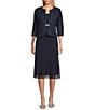 Alex Evenings Textured Stretch Jacquard 2-Piece Jacket Dress Set, Color:Navy - Image 1