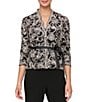 Color:Black/Taupe - Image 1 - V-Neck 3/4 Sleeve Scalloped Floral Lace Lined Embroidered Top