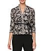 Alex Evenings V-Neck 3/4 Sleeve Scalloped Floral Lace Lined Embroidered Top, Color:Black/Taupe - Image 1