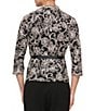 Color:Black/Taupe - Image 2 - V-Neck 3/4 Sleeve Scalloped Floral Lace Lined Embroidered Top