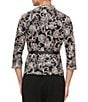 Alex Evenings V-Neck 3/4 Sleeve Scalloped Floral Lace Lined Embroidered Top, Color:Black/Taupe - Image 2