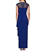 Color:Royal - Image 2 - V-Neck Cap Sleeve Beaded Ruffle Side Slit Embroidered Jersey Gown