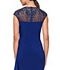 Color:Royal - Image 4 - V-Neck Cap Sleeve Beaded Ruffle Side Slit Embroidered Jersey Gown