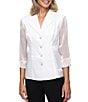 Alex Evenings Yorkyu 3/4 Sleeve Button Front Collared Blouse - Image 1