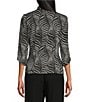 Alex Evenings Zebra Metallic Glitter Knit Mandarin Neck 3/4 Sleeve Twin Set, Color:Black/White - Image 2