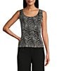 Alex Evenings Zebra Metallic Glitter Knit Mandarin Neck 3/4 Sleeve Twin Set, Color:Black/White - Image 3