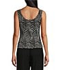 Alex Evenings Zebra Metallic Glitter Knit Mandarin Neck 3/4 Sleeve Twin Set, Color:Black/White - Image 4