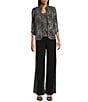 Alex Evenings Zebra Metallic Glitter Knit Mandarin Neck 3/4 Sleeve Twin Set, Color:Black/White - Image 5