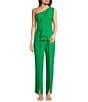 Alex Marie Aliza One Shoulder Wide Leg Crepe Jumpsuit, Color:Bright Green - Image 1