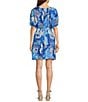 Color:Blue Floral - Image 2 - Allison Satin Back Crepe Floral Short Sleeve Belted A-Line Dress