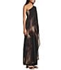 Alex Marie Angela Satin Chiffon Overlay One-Shoulder Long Sleeve Maxi Gown, Color:Mosaic - Image 3