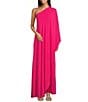Alex Marie Angela Satin One Shoulder Neck One Sleeve Shift Gown, Color:Fucshia - Image 1