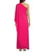 Alex Marie Angela Satin One Shoulder Neck One Sleeve Shift Gown, Color:Fucshia - Image 2
