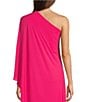Alex Marie Angela Satin One Shoulder Neck One Sleeve Shift Gown, Color:Fucshia - Image 4