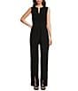 Alex Marie Barbara Split V-Neck Crossover Waist Front Leg Slit Sleeveless Jumpsuit, Color:Black - Image 1