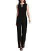 Alex Marie Barbara Split V-Neck Crossover Waist Front Leg Slit Sleeveless Jumpsuit, Color:Black - Image 1