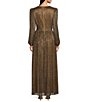 Color:Gold - Image 2 - Bella Crinkle Metallic V-Neck Blouson Long Sleeve A-Line Gown