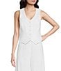 Color:White - Image 1 - Brook V-Neck Stretch Linen Blend Button Front Vest