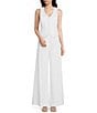 Color:White - Image 3 - Brook V-Neck Stretch Linen Blend Button Front Vest