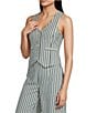 Alex Marie Brooke V-Neck Stretch Linen Blend Button Front Coordinating Vest, Color:Blue Stripe - Image 1