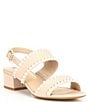 Color:Bleached Neutral - Image 1 - CalinaThree Pearl Stud Trim Block Heel Sandals