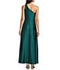 Alex Marie Camila Stretch Satin Asymmetrical One Shoulder Metal Loop Strap A-Line Maxi Dress, Color:Pine - Image 2
