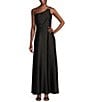 Alex Marie Camila Stretch Satin Asymmetrical One Shoulder Metal Loop Strap A-Line Maxi Dress, Color:Black - Image 1